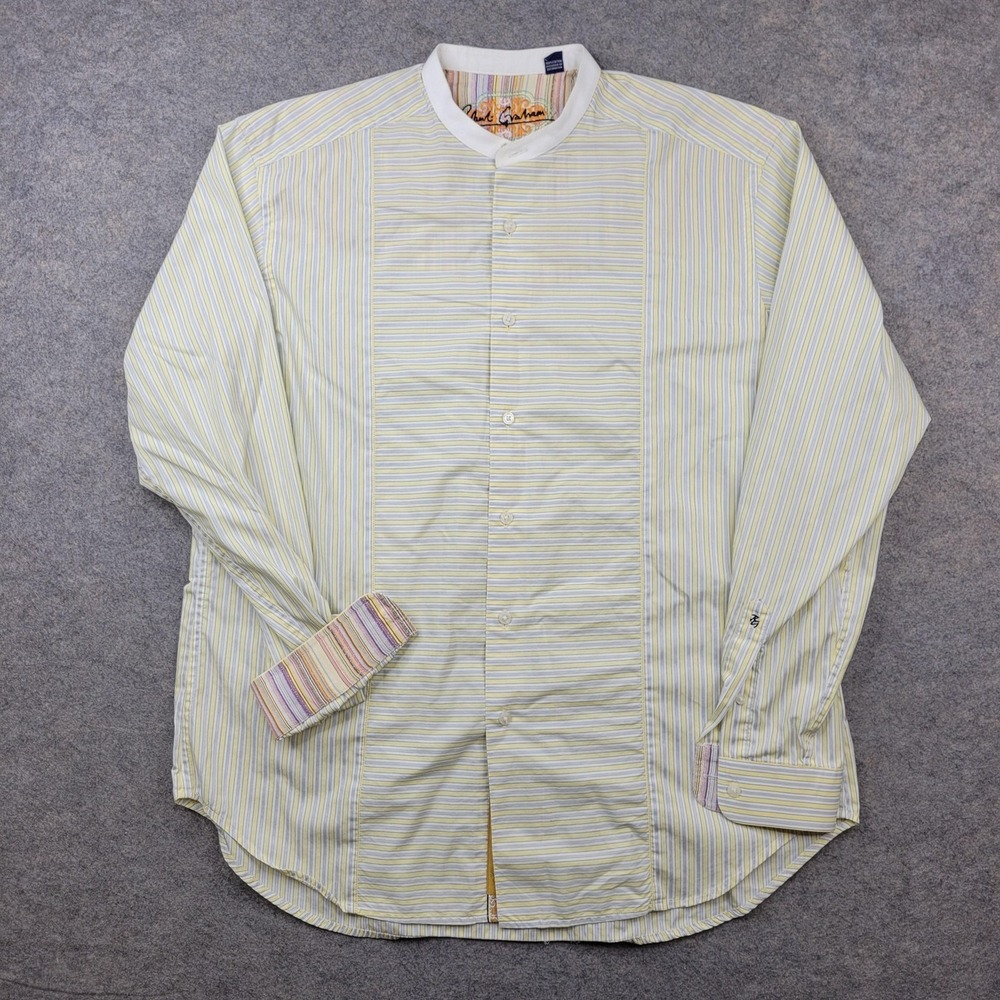 Robert Graham Shirt Mens Large Multicolor Stripe Band Collar Button Long Sleeve